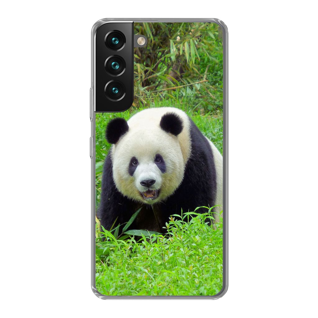 MuchoWow Handyhülle Schutzhülle Hülle für Samsung Galaxy S22 Plus Panda - Gras - Tier Silikon Softcase Handy Hülle - Schutzabdeckung