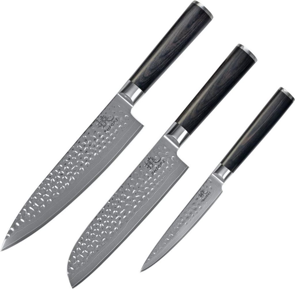 Shiori 3-Set Kuri Murō + Santoku + Sifu - ein Set aus drei Messern aus Damaststahl