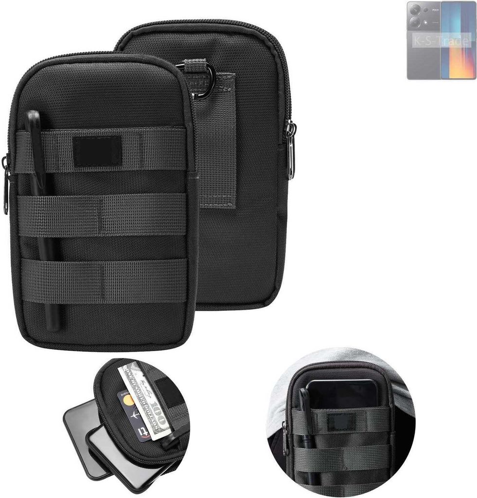 K-S-Trade Holster Gürtel Tasche kompatibel mit POCO M6 Pro 4G Handy Tasche Schutz Hülle dunkel-grau viele Fächer, 1x
