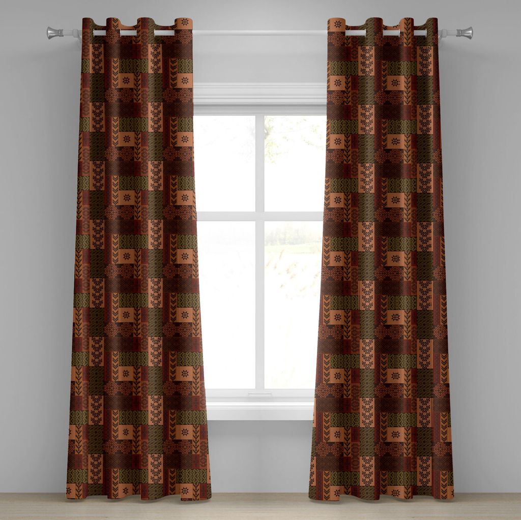 ABAKUHAUS Geometrisch Ösenvorhang, Ethnische Art Geometrische Folk Design Geometrische Blumenmotive Druck, Dekorative 2-Panel-Fenstervorhänge, 28...