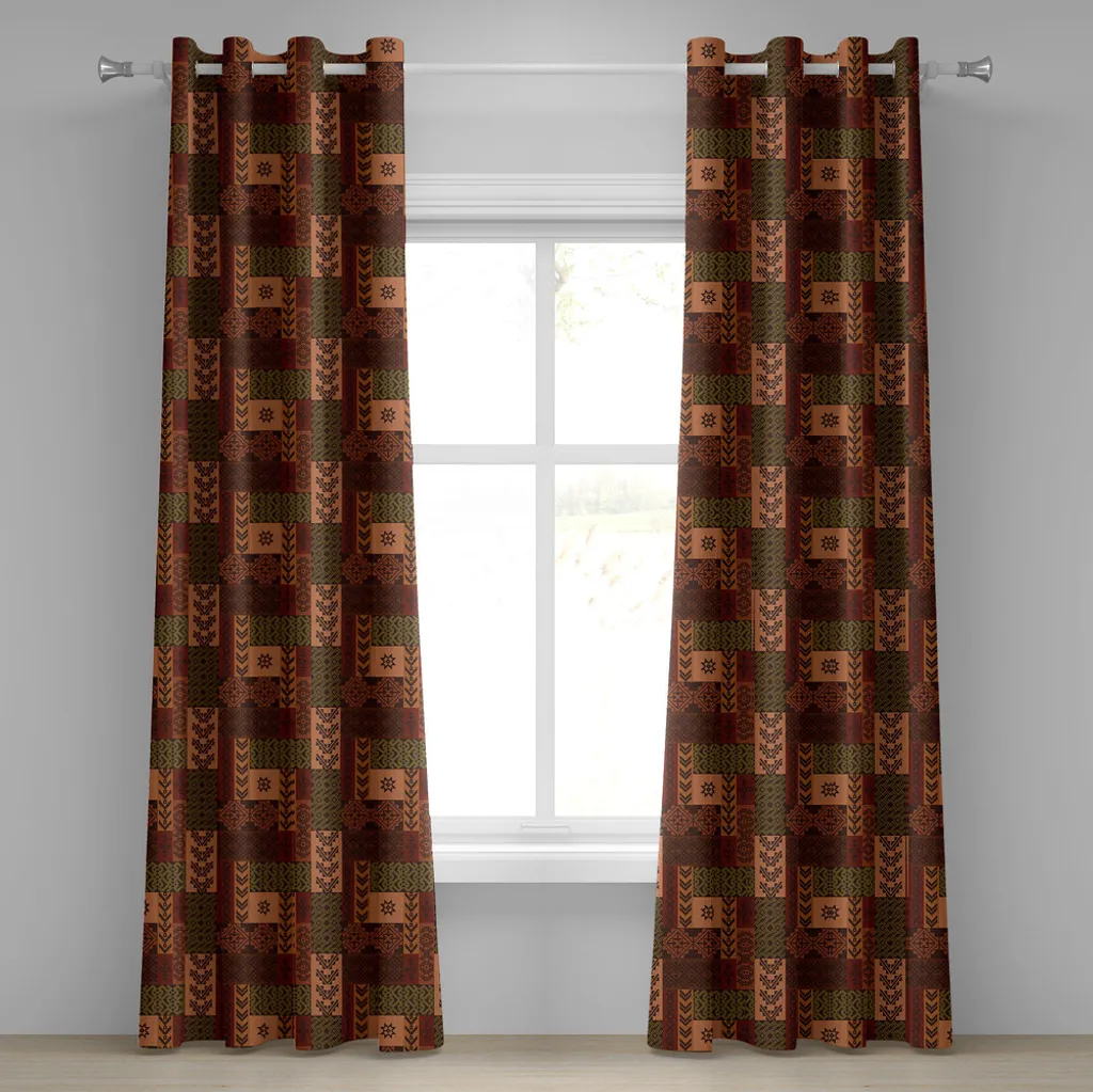 Rideau style ethnique à imprimé floral géométrique rose et marron