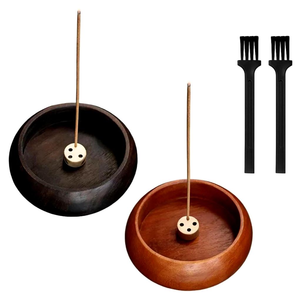 4-teiliges Set für Räucherstäbchenhalter | Kerzenteller und Räucherstäbchenhalter | 2 Holzräuchergefäße aus Ebenholz und Rosenholz sowie 2 ...