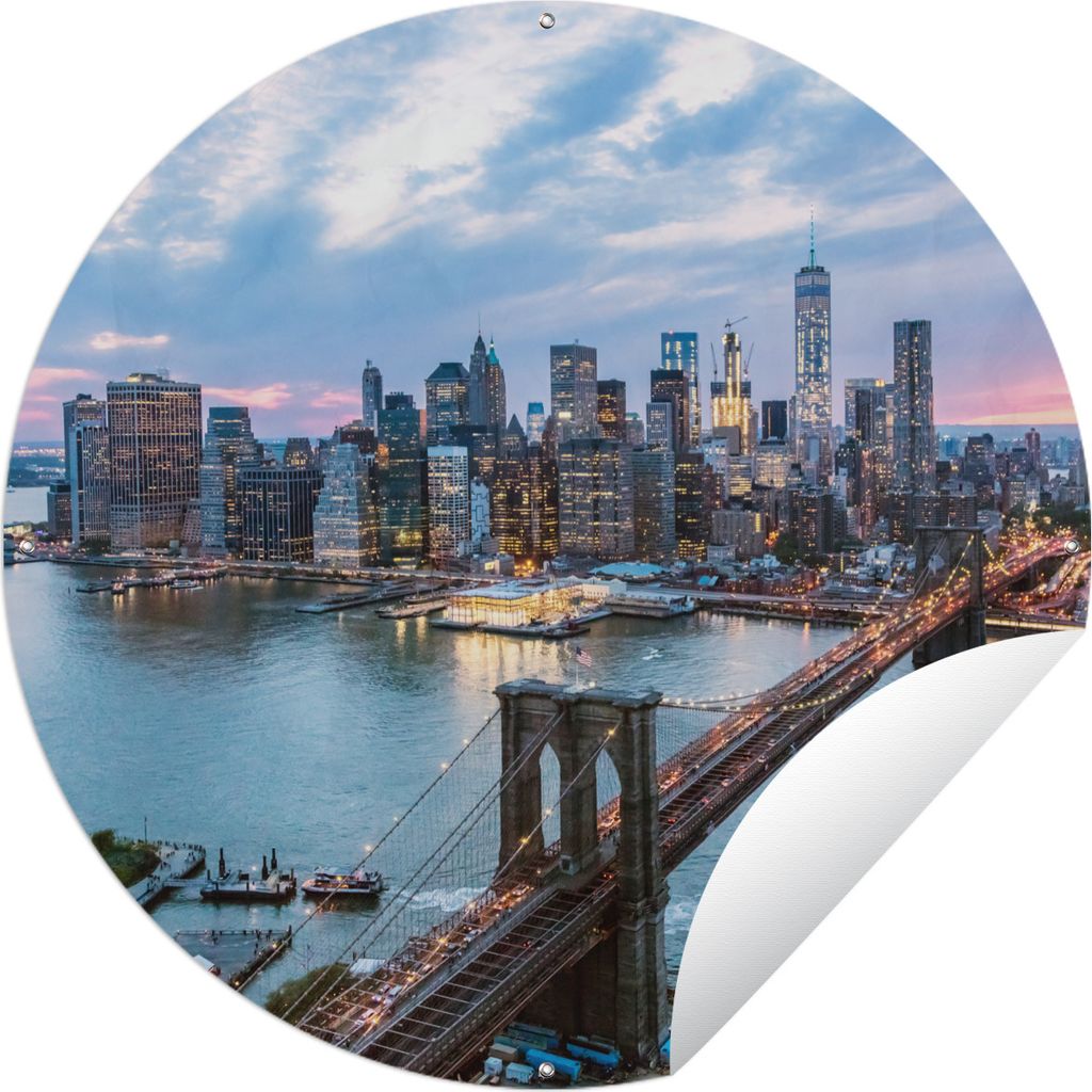 MuchoWow Gartenposter Outdoor-Poster Rund New York - Skyline - Brücke Ø 90 cm Gartendeko Rundes Poster draußen