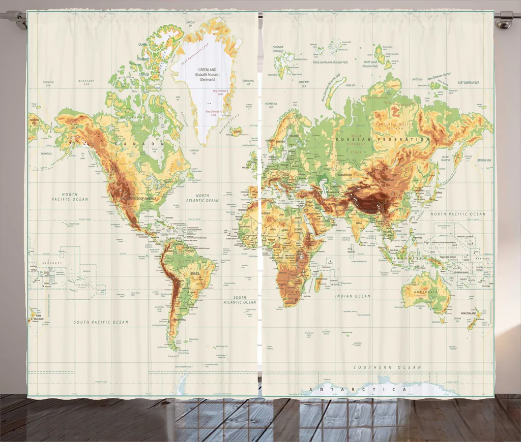 Rideau déco salon grand format carte du monde vintage 280x225 cm Ivoire