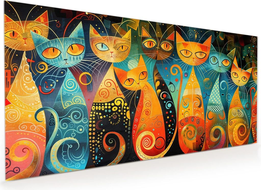 Küchenrückwand Spritzschutz Glas mit Motiv Bunte Katzenkunst 40 x 40 cm