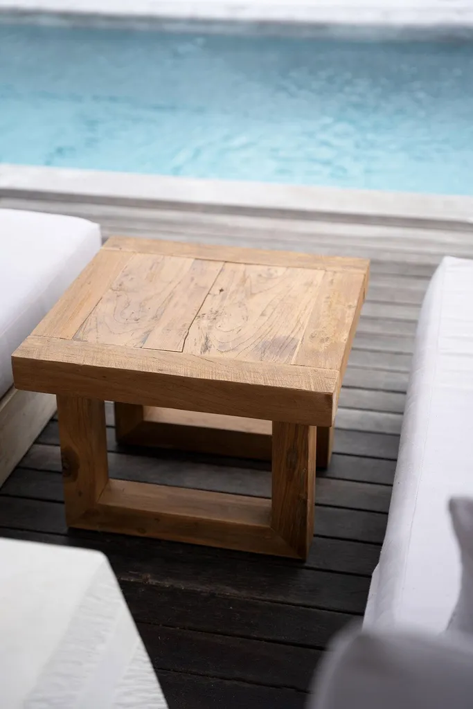 Table basse d’appoint 50x50x40cm en teck recyclé pour salon et déco - 2