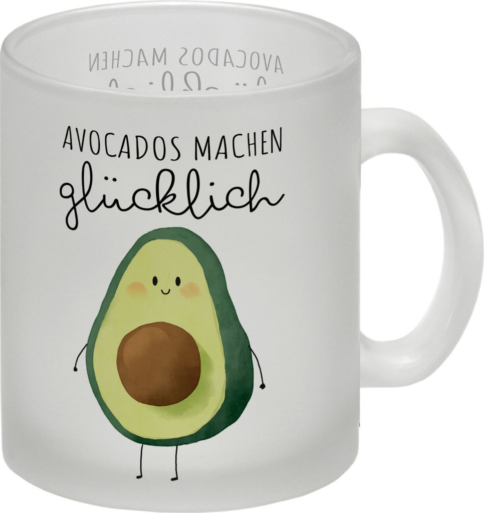 Niedliche Avocado Glas Tasse mit Spruch Avocados machen glücklich