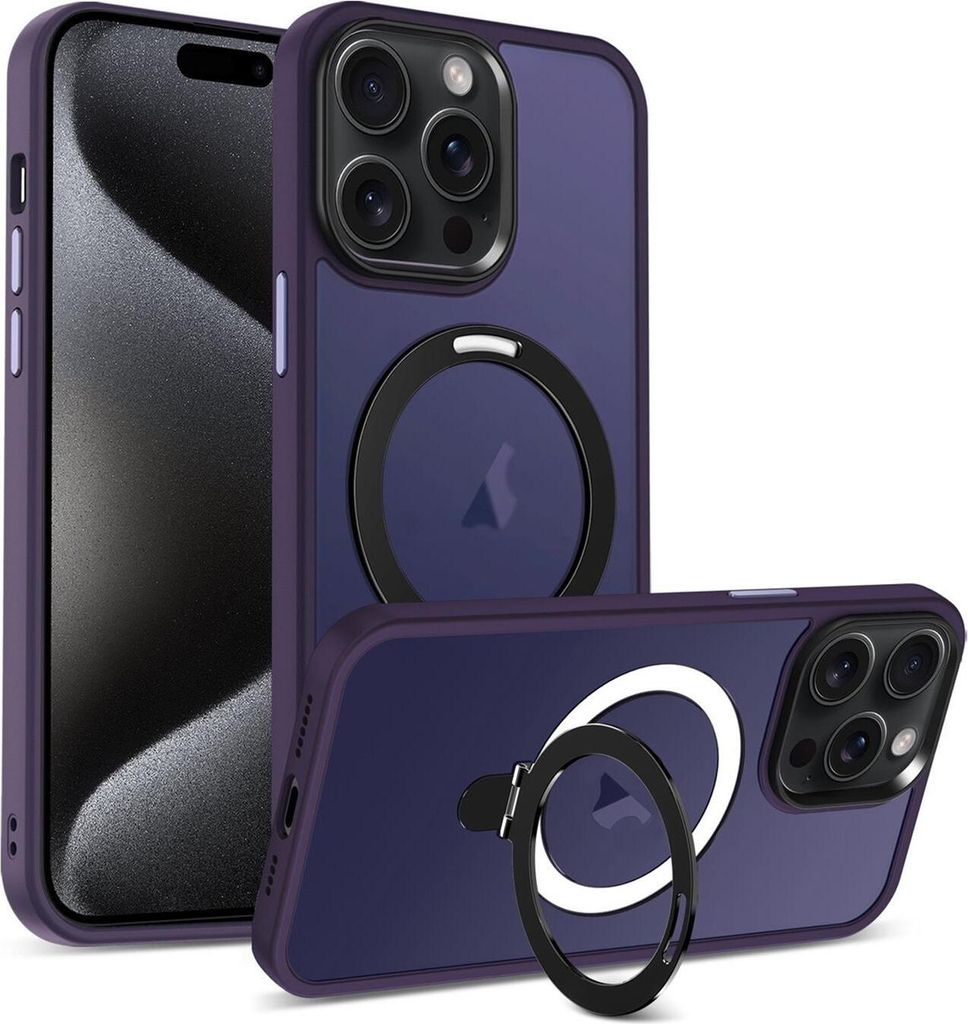 Conie Magsafe Schutzhülle für iPhone 16 Pro Kunststoff Hard Case Magnet Cover Hülle mit Aufstellfunktion in Violett matt