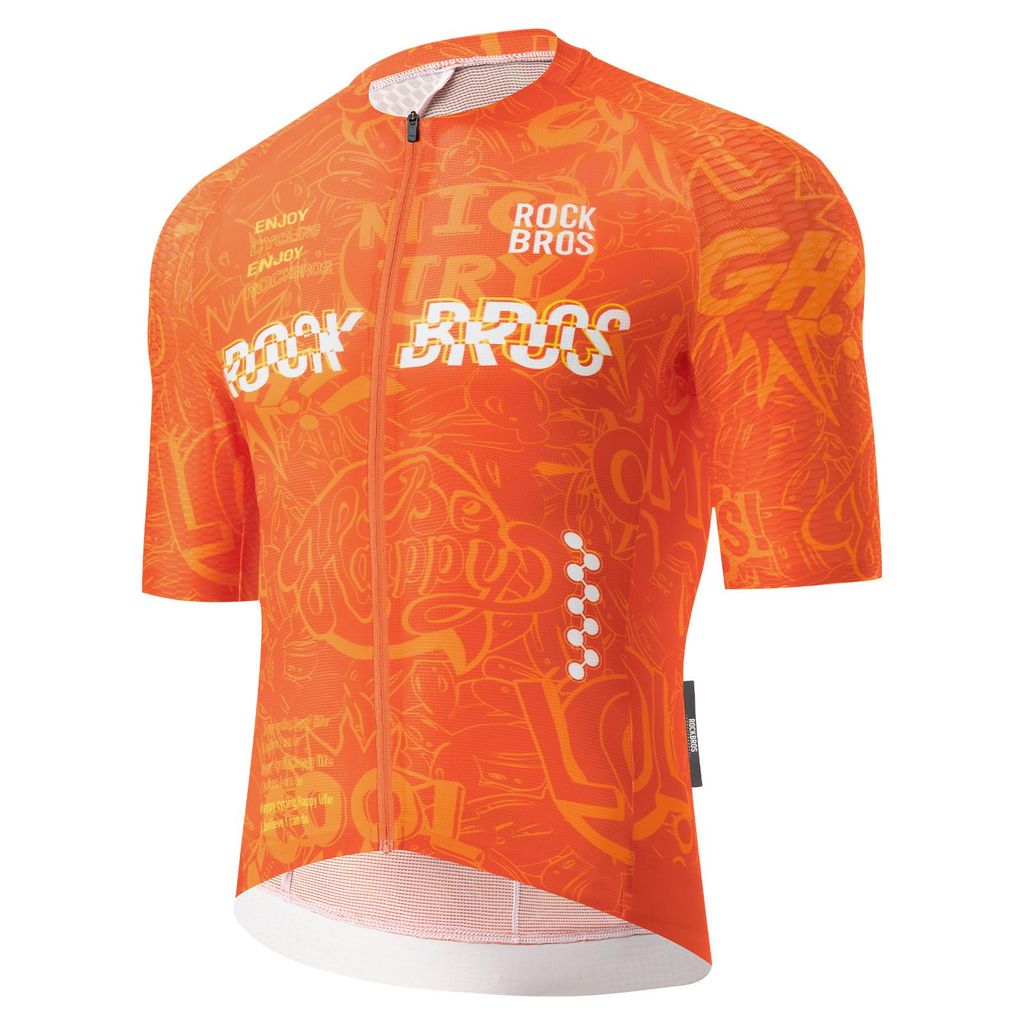 ROCKBROS Herren Fahrradtrikot Kurzarm, Atmungsaktives Schnell Trocknend Radtrikot mit Reißverschluss für Outdoor Orange EU Gr. XL