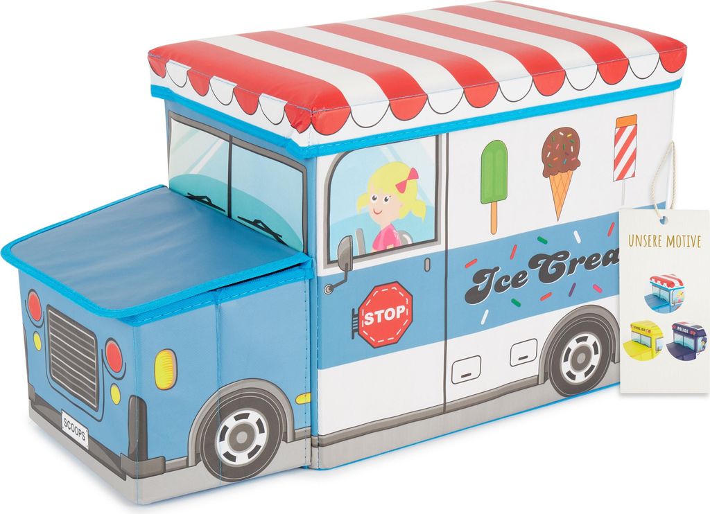 Bieco Aufbewahrungsbox mit Deckel Kinder Icecream, faltbar, Sitzhocker mit Sitzgelegenheit, und Polsterung, Spielzeugkiste mit Stauraum, Sitztruhe,...