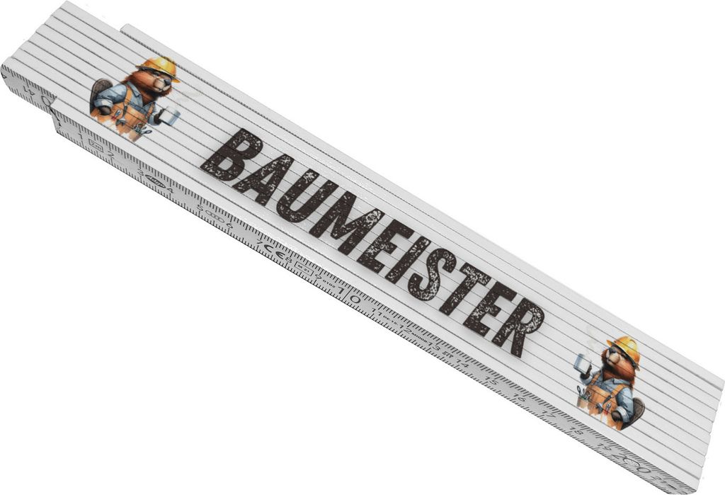 Biber Bauarbeiter Meterstab aus Holz mit Spruch Baumeister