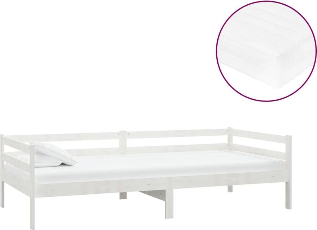vidaXL Tagesbett mit Matratze 90x200 cm Weiß Kiefer Massivholz