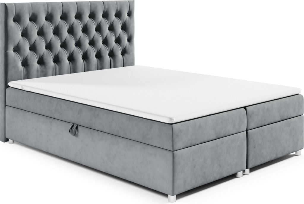 Best for Home Boxspringbett mit Bettkasten Trinity K-14 Bonellfederkern inkl. Topper-180x200-Grau
