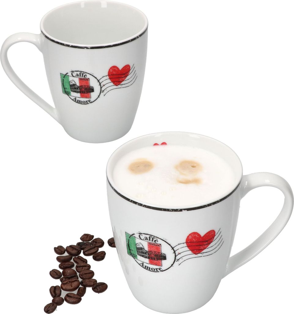 Caffee Amore 2er Set Kaffeebecher 300ml Tee-Tasse Pott Herz Mug Tea-Cup Kakao