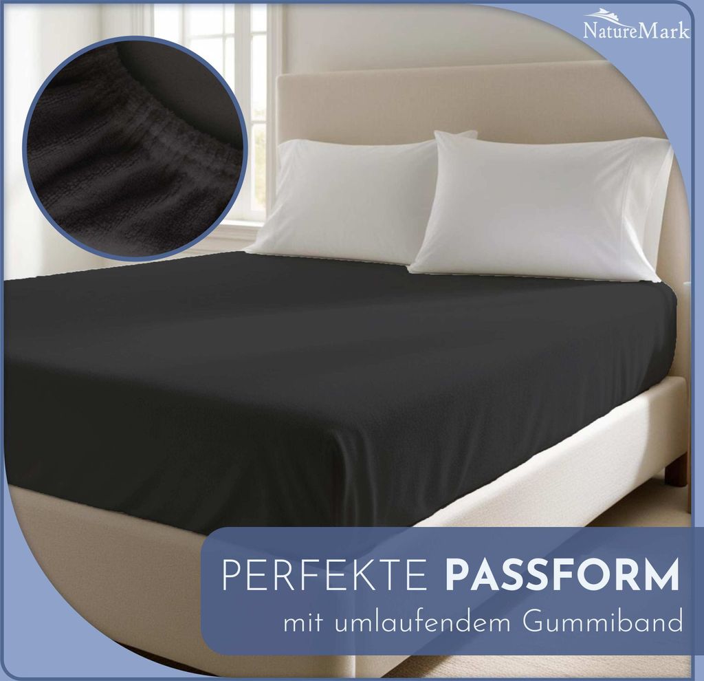 Frottee Spannbettlaken Spannbetttuch, 140x200 cm, Schwarz Produktbild 3