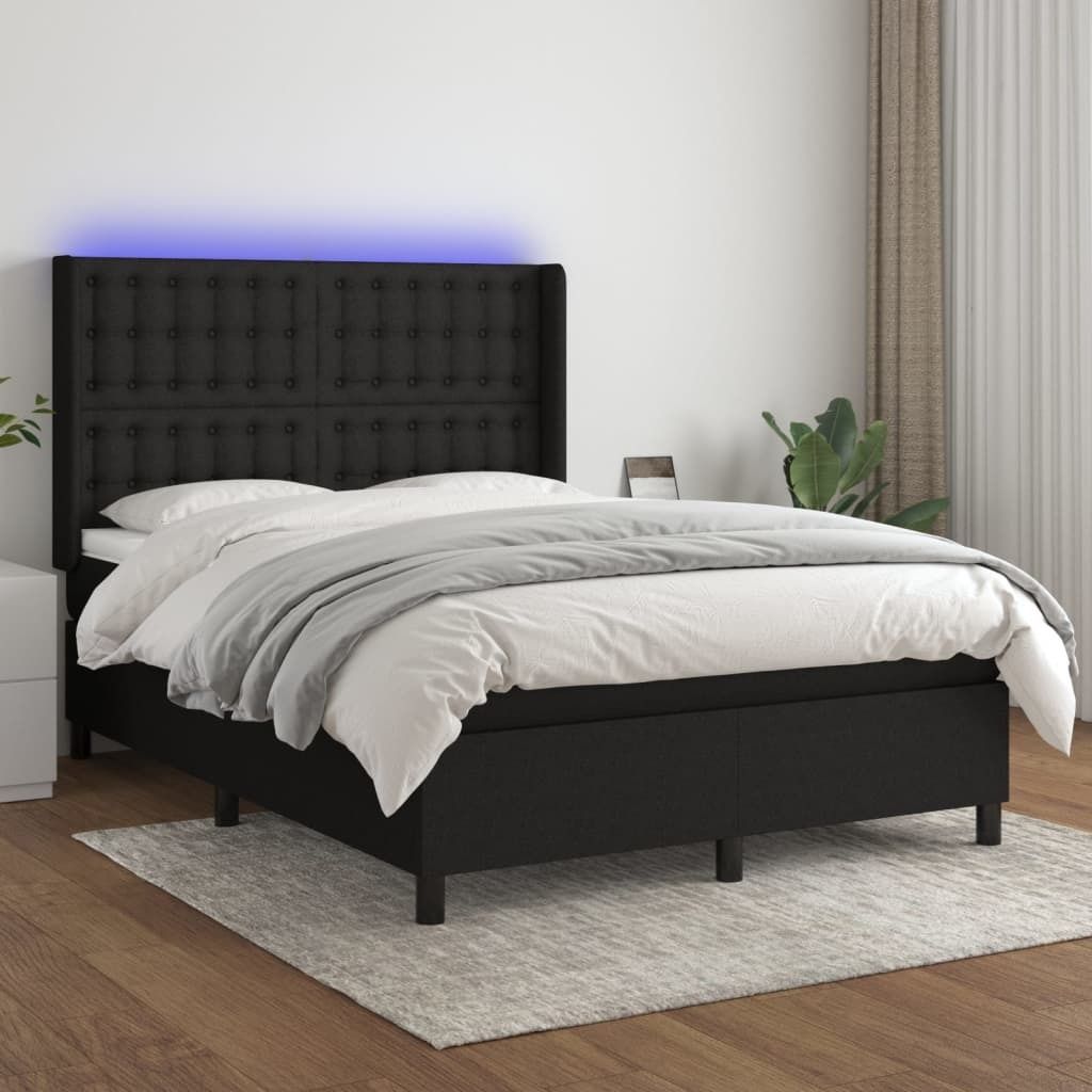 Maison Exclusive - Boxspringbett mit Matratze & LED Schwarz 140x190 cm Stoff