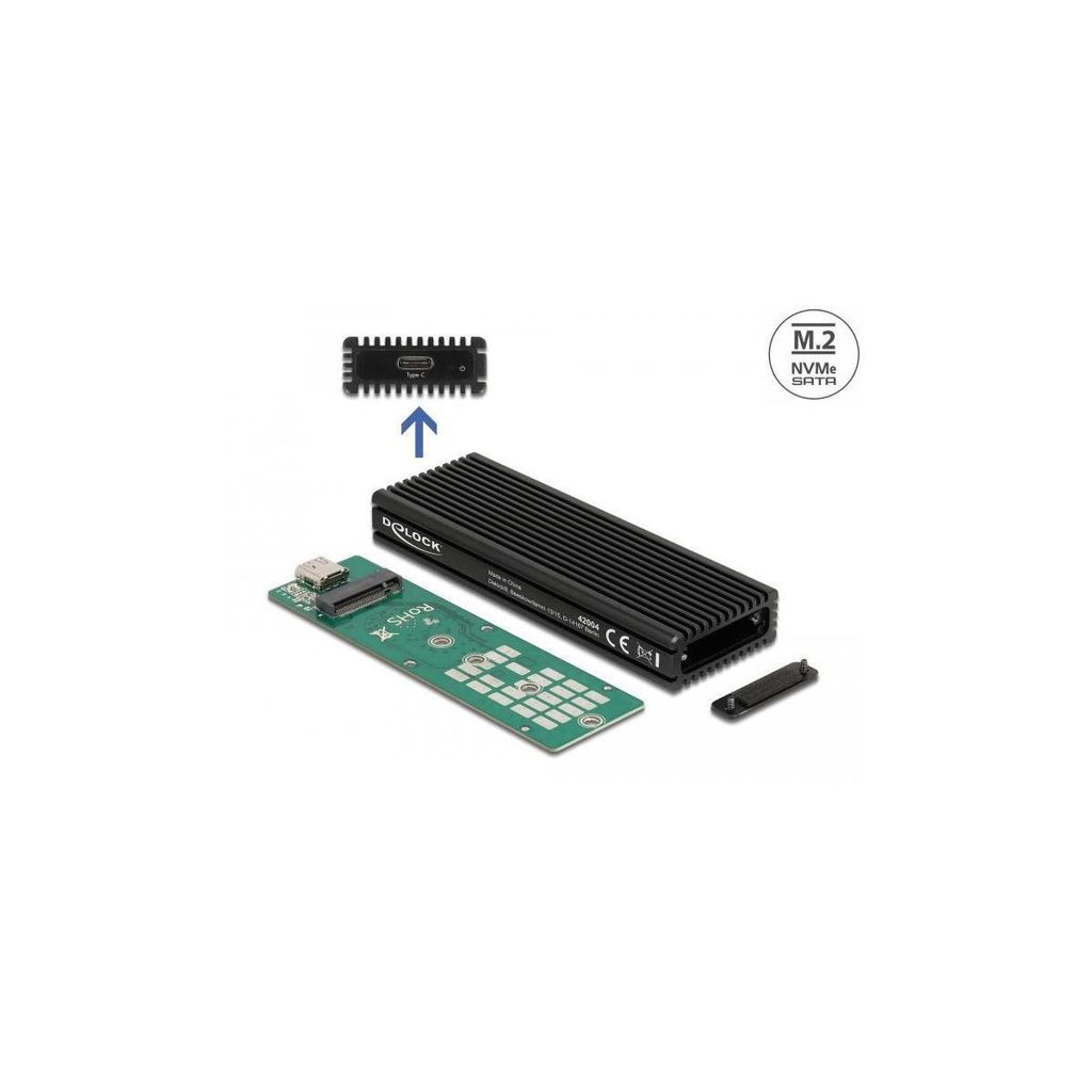 DELOCK Gehäuse USB Type-C M.2 NVMe PCIe SSD oder SATA SSD