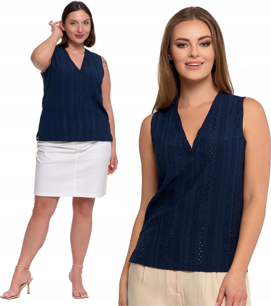 Moraj | Ajour Bluse Damen - XXL- Ohne Ärmel - V-ausschnitt - Modisches Shirt