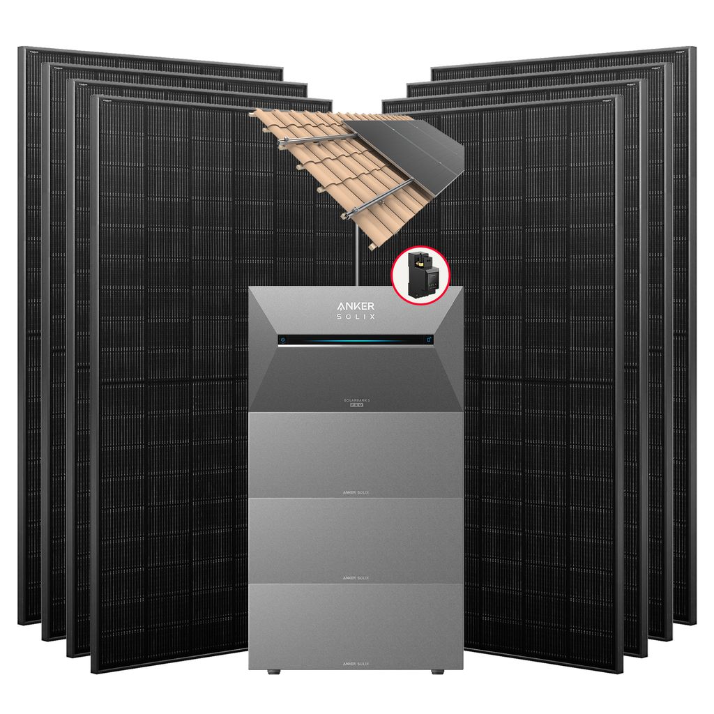 3640W Balkonkraftwerke Anker Solarbank E2700 3 Pro mit smart meter und 3 BP2700 Erweiterungsbatterie mit Halterung für Dachziegel