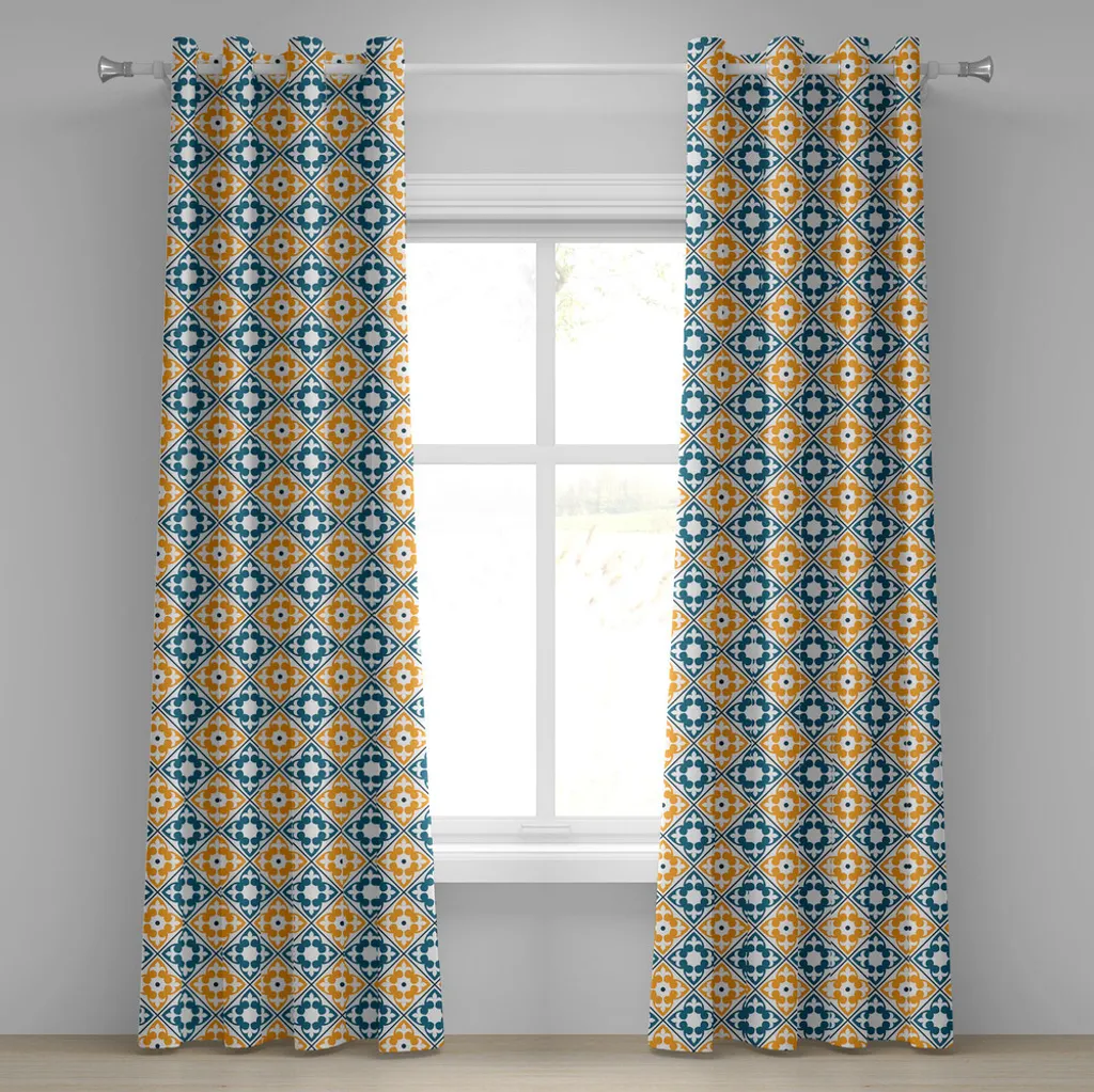 Rideau à œillets marocain 280x245 cm motif azulejos bleu sarcelle