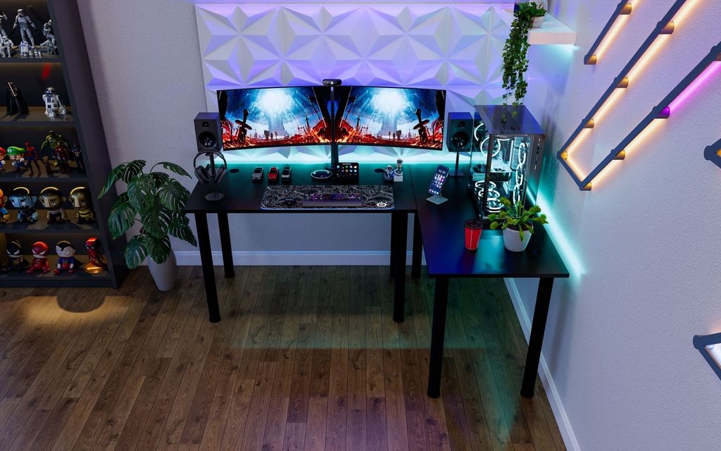 SyberDesk Gaming Pro LED rohový stůl 197 x 132 cm s LED Obrázek produktu 3