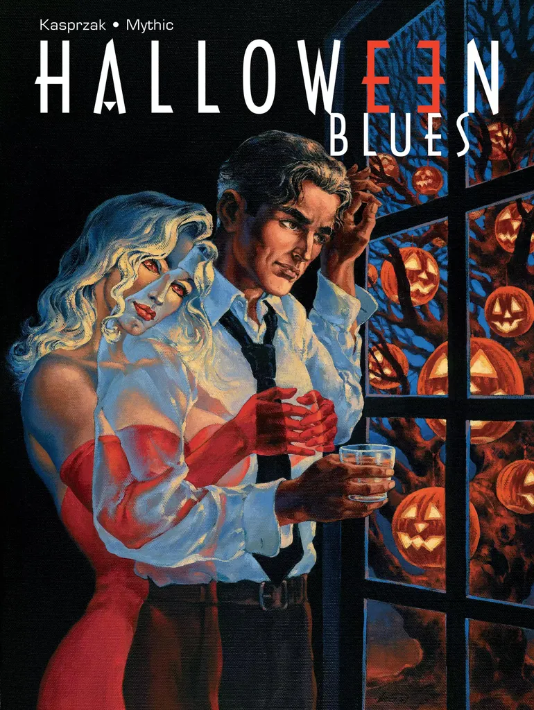 Statuette Halloween Blues en résine bleue avec éclairage LED nocturne