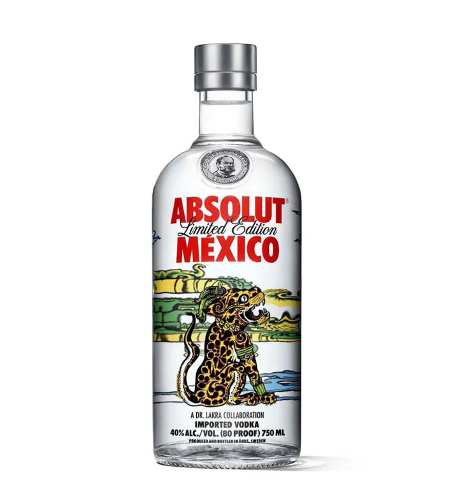 Absolut Vodka Mexico SC mit TAG 0,75L - Limited Edition 2012 - Wodka mit Sicherheitsverschluss, Künstlerflasche Dr. Lakra, Maya Kultur Sammler Design