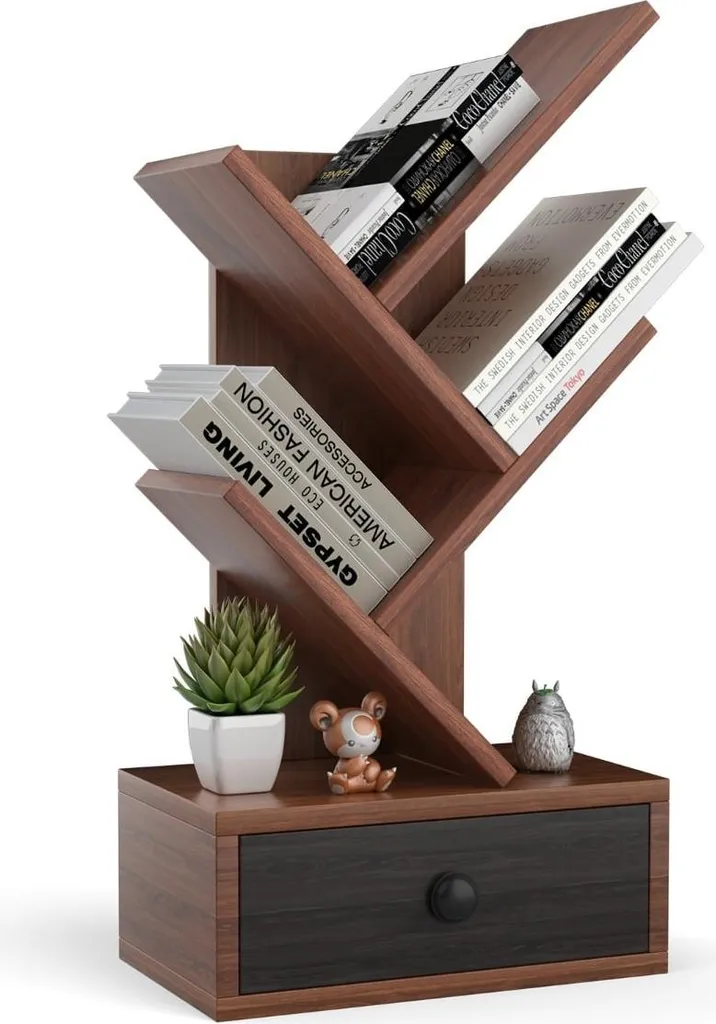 Étagère à livres arbre marron 5 étages pour bureau et petit salon design
