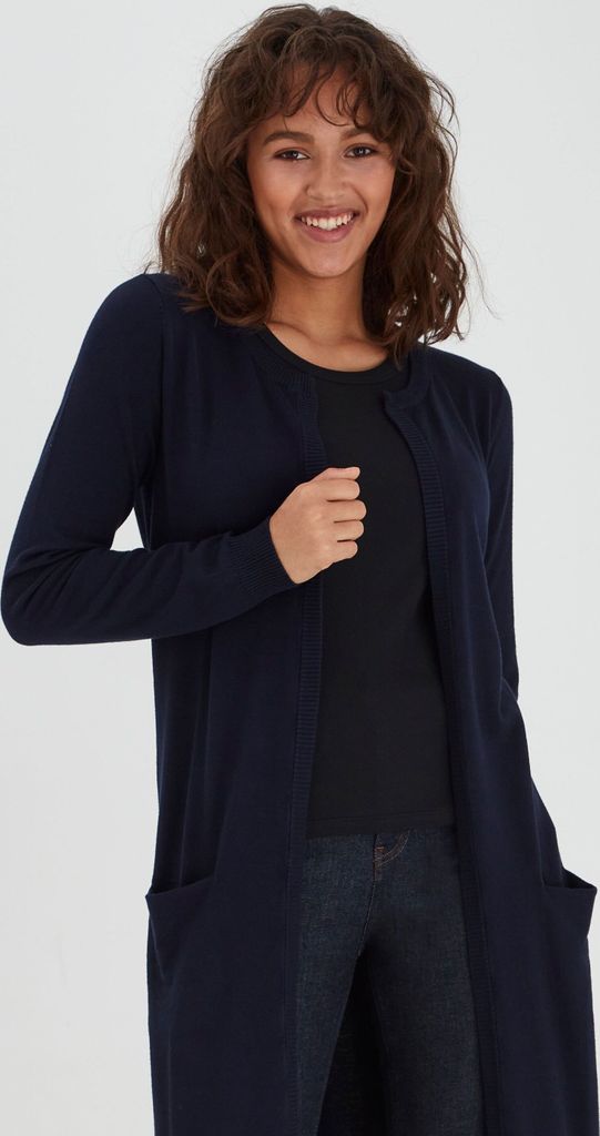 Pulz Jeans PZSARA Damen Lange Strickjacke Feinstrick Cardigan Longstrickjacke mit aufgesetzten Taschen Regular fit