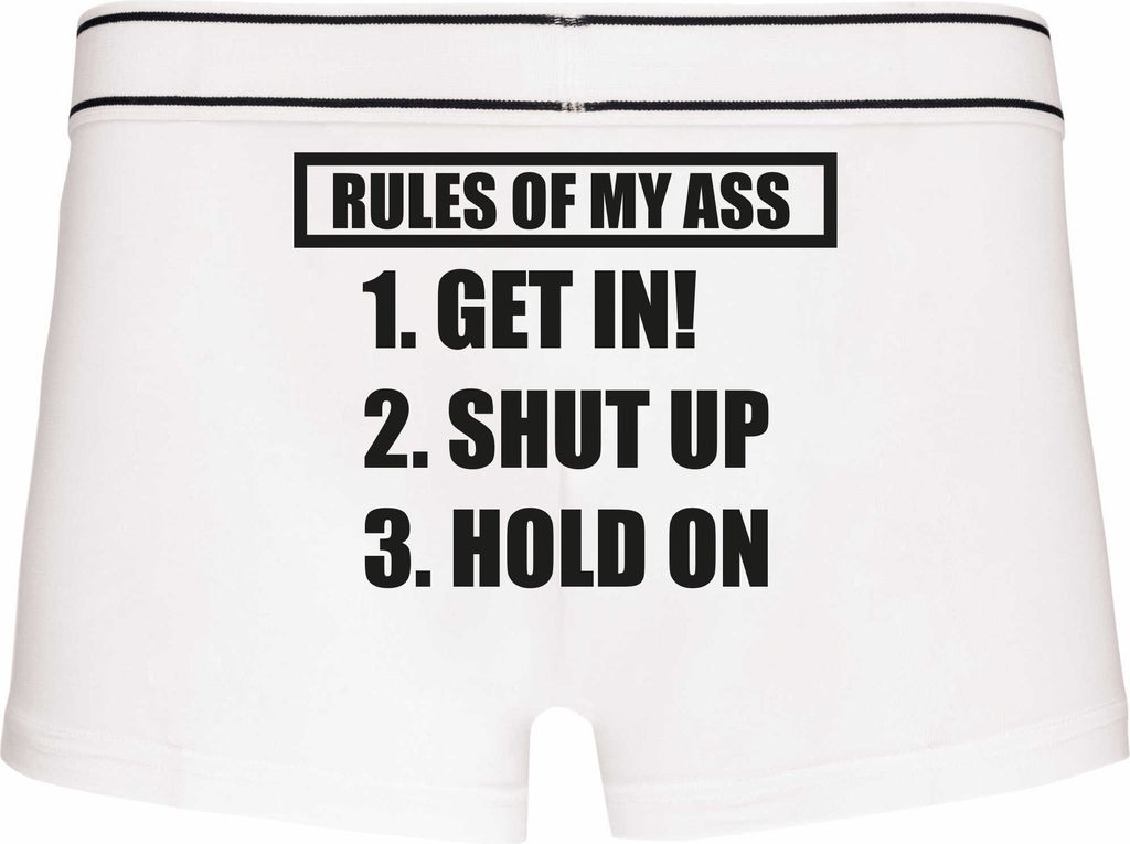 Boxershorts - Mann - Boxer-0036-man-white-h-S - weiß - S - hinten - Rules of my Ass - lustiges Motiv - Spruch - Unterwäsche - Unterhose - Freizei...