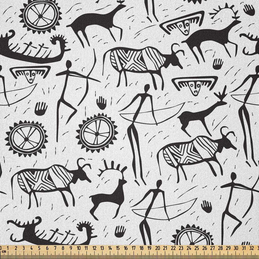 ABAKUHAUS Stammes Microfaser Stoff als Meterware , Afrikanische Kultur Muster mit traditionellen Maske Tier und Pfeile Volks Design, 1 M (230 x 100...