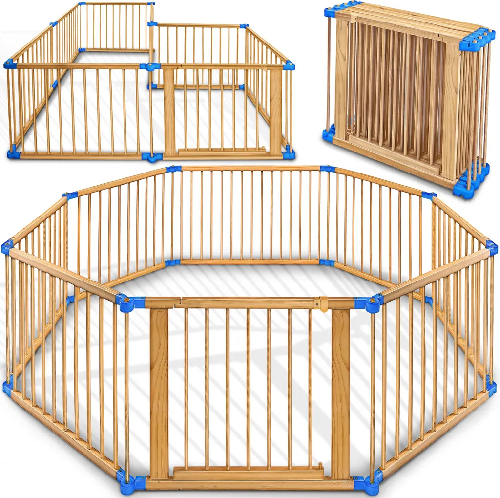 Parc Bébé Modulable 8 Panneaux Bleu avec Porte de Sécurité - 7,2 Mètres