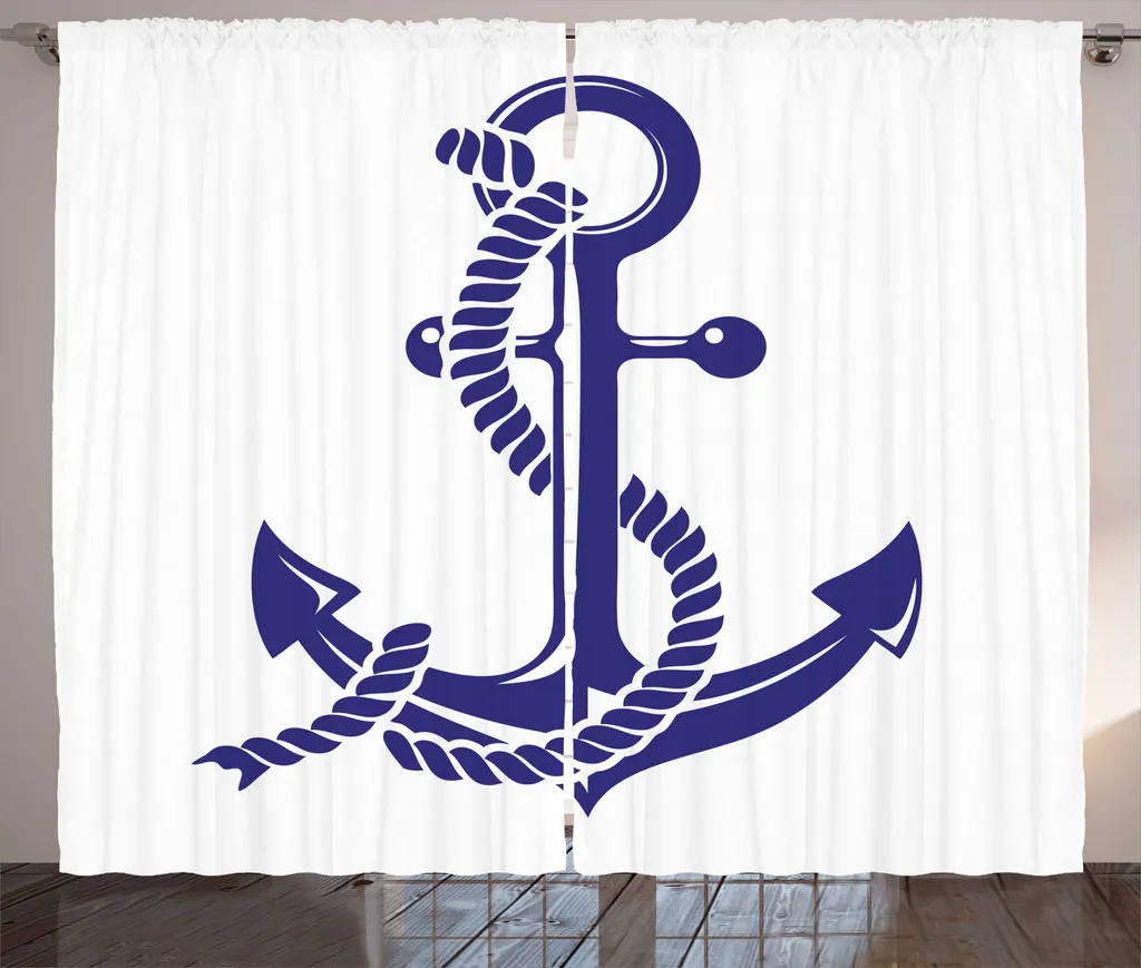 Rideau maritime rustique lavande et blanc 280x225cm à boucles incluses