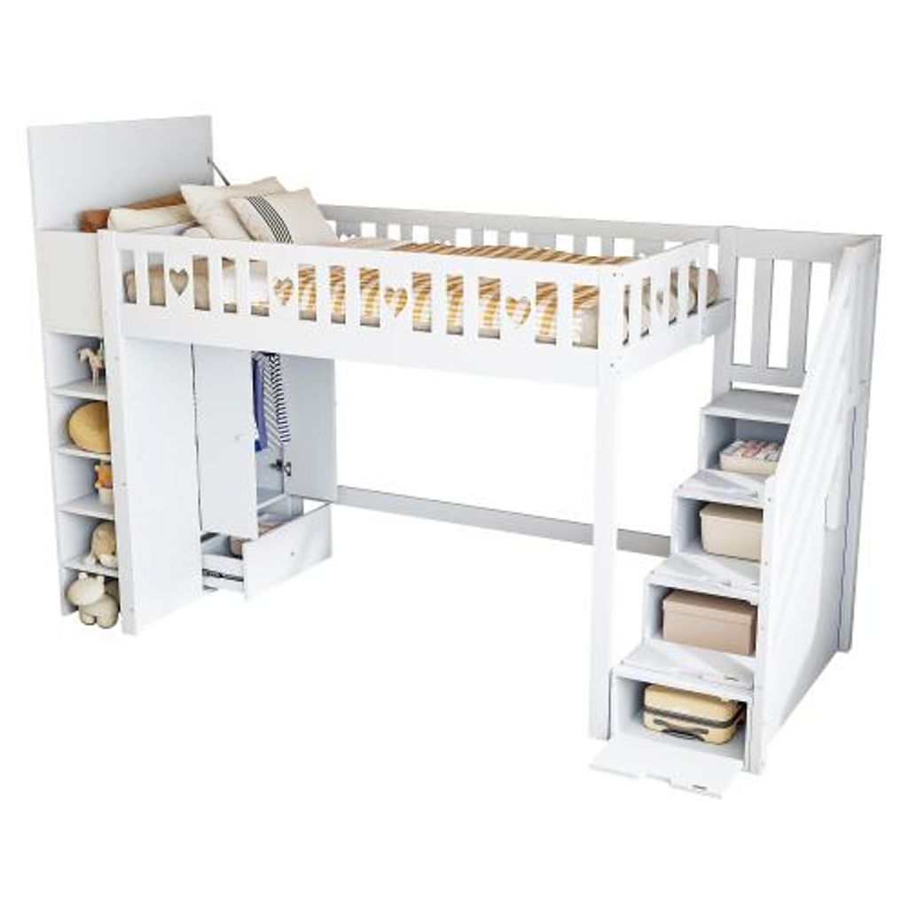 Hochbett mit Kleiderschrank und Lattenrost, 90x200 cm, Produktbild 