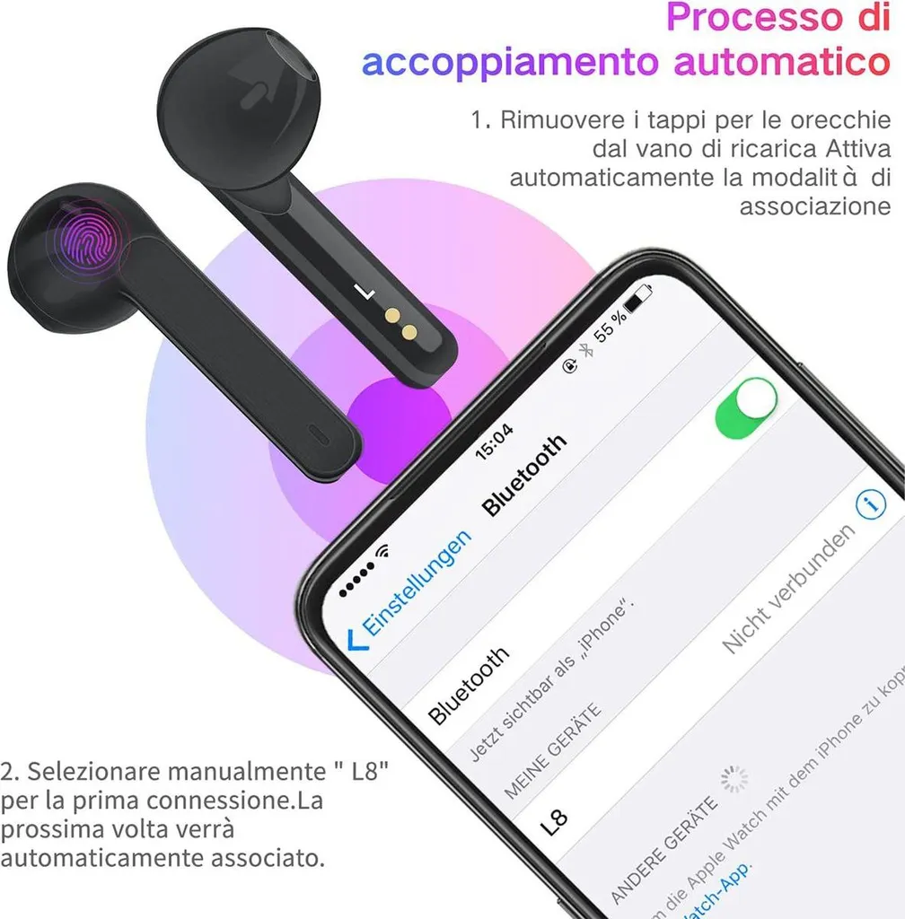 Cuffie Bluetooth Senza Fili Nere - Display LED e Touch Control - 5
