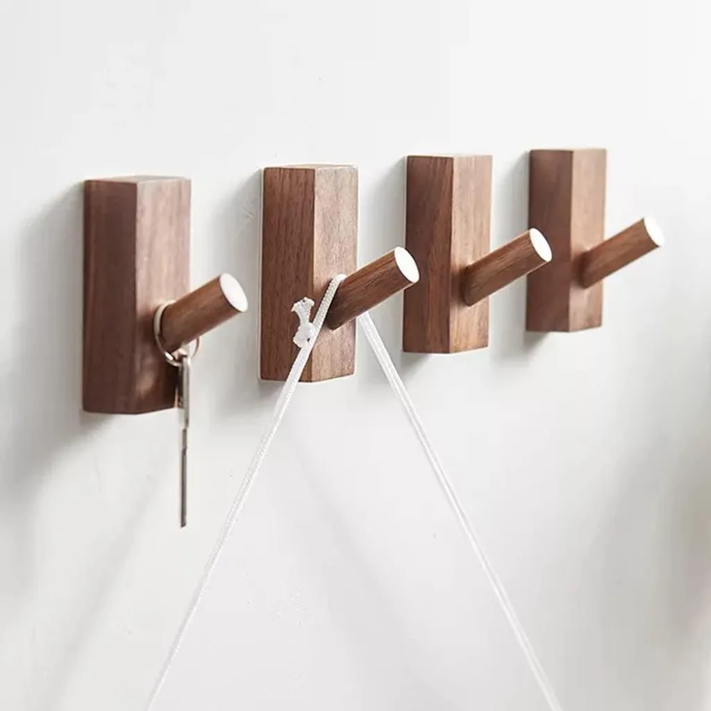 Porte-manteau mural autocollant en bois lot de 4 pour entrée et dressing