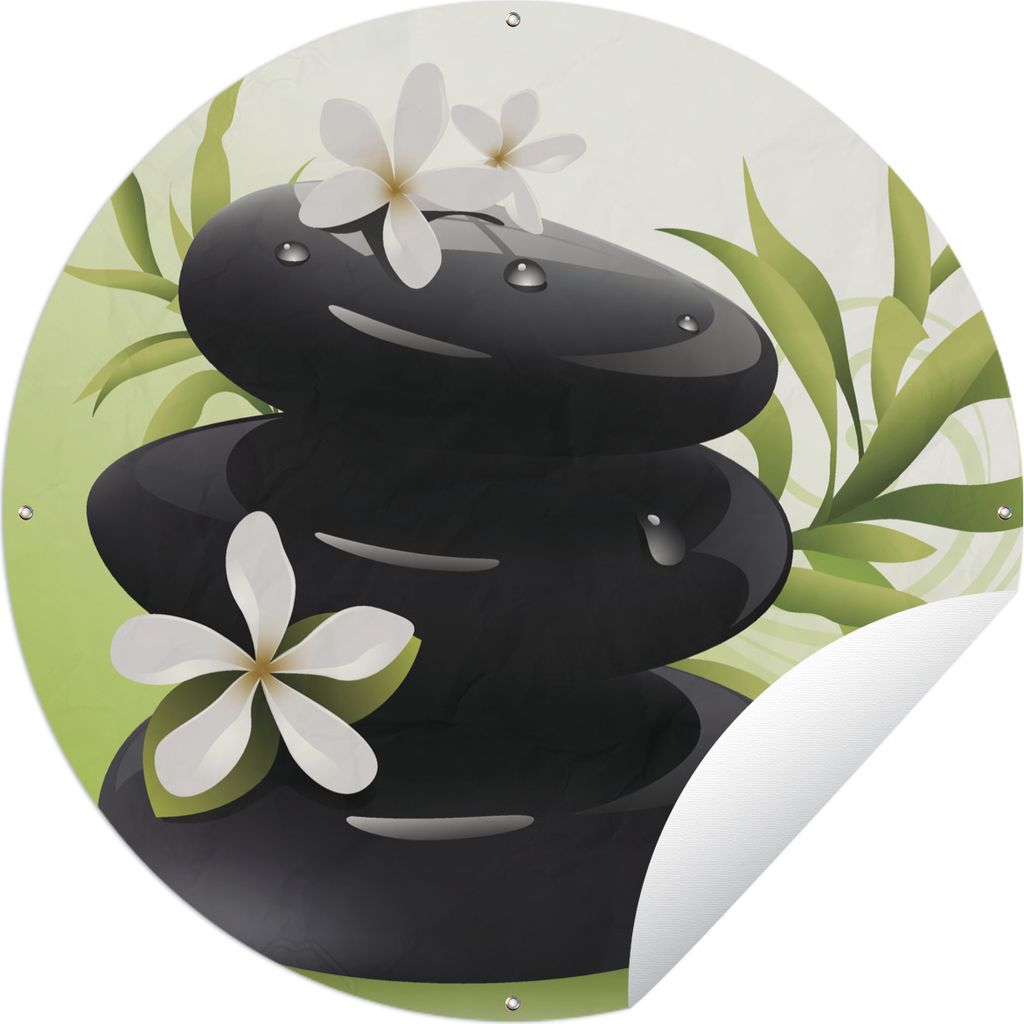 MuchoWow Gartenposter Outdoor-Poster Rund Gestapelte Zen-Steine Ø 60 cm Gartendeko Rundes Poster draußen