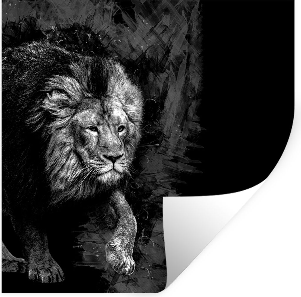 MuchoWow Wandtattoo Wandsticker Wandaufkleber Löwe - Tiere - Schwarz - Weiß 80x80 cm Selbstklebend und Repositionierbar - Wierderverwendbar - S...