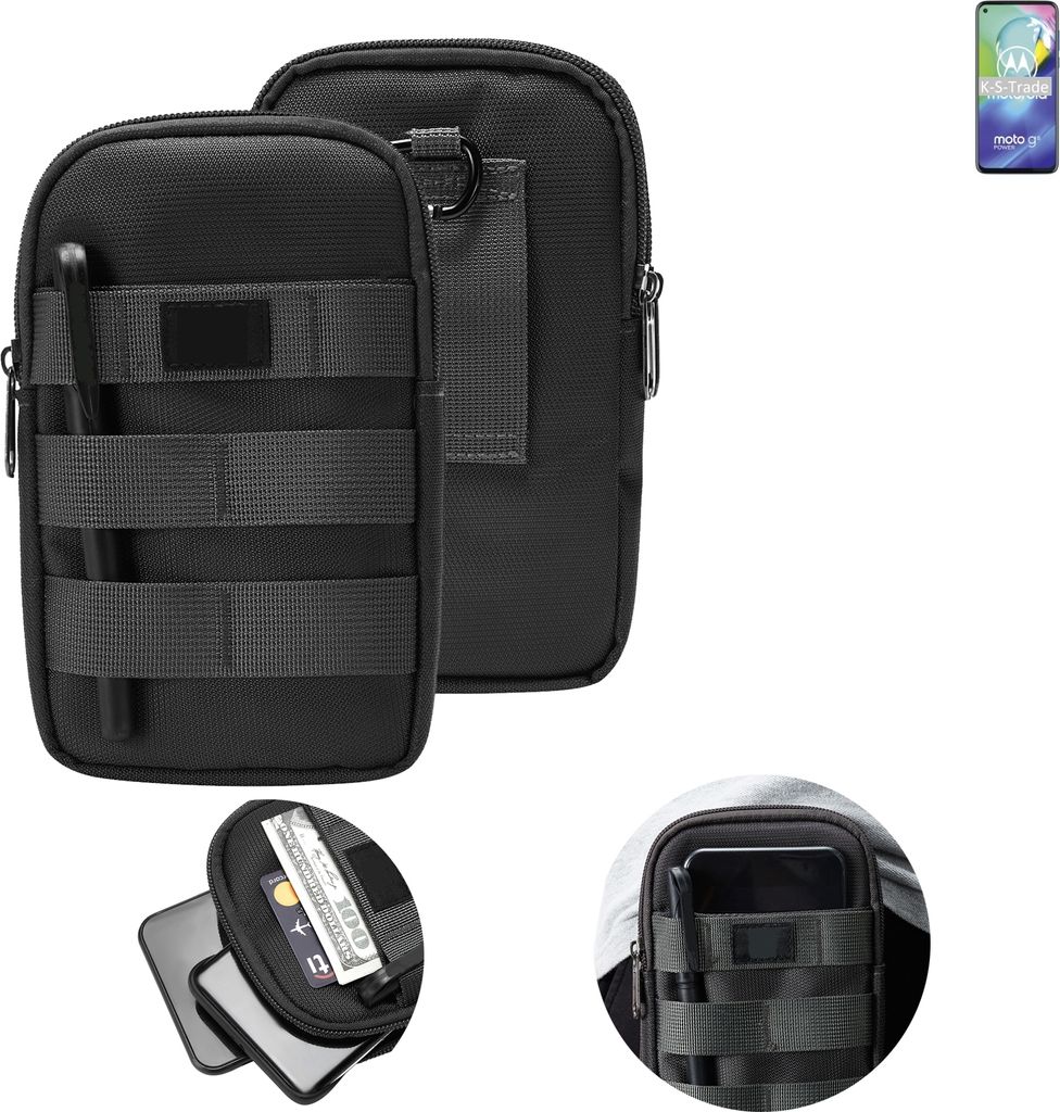 K-S-Trade Holster Gürtel Tasche kompatibel mit Motorola Moto G8 Power Handy Tasche Schutz Hülle dunkel-grau viele Fächer, 1x