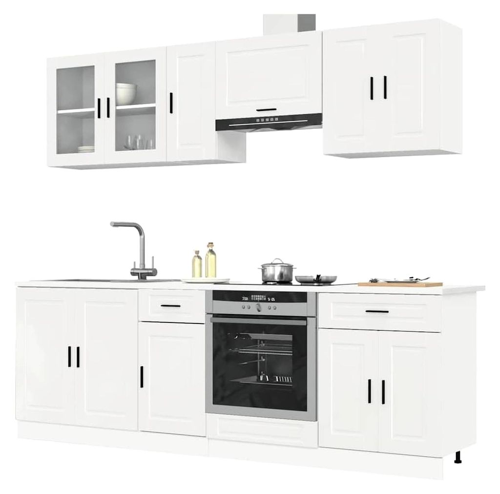 8-teiliges Küchenschrank-Set Kalmar in Hochglanz-Weiß aus Holzwerkstoff