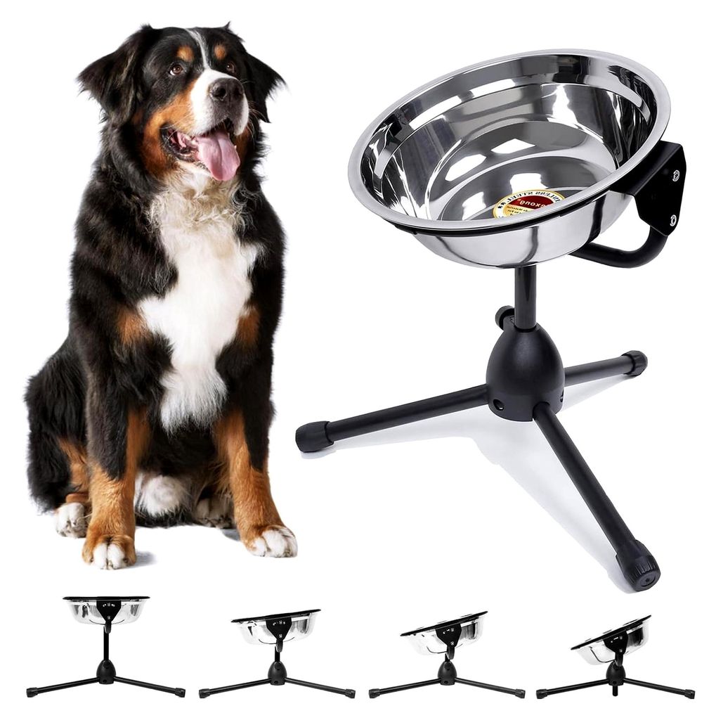 Erhöhter Hundenapf aus Edelstahl, höhenverstellbar, rutschfest, Set mit Metallständer (L)