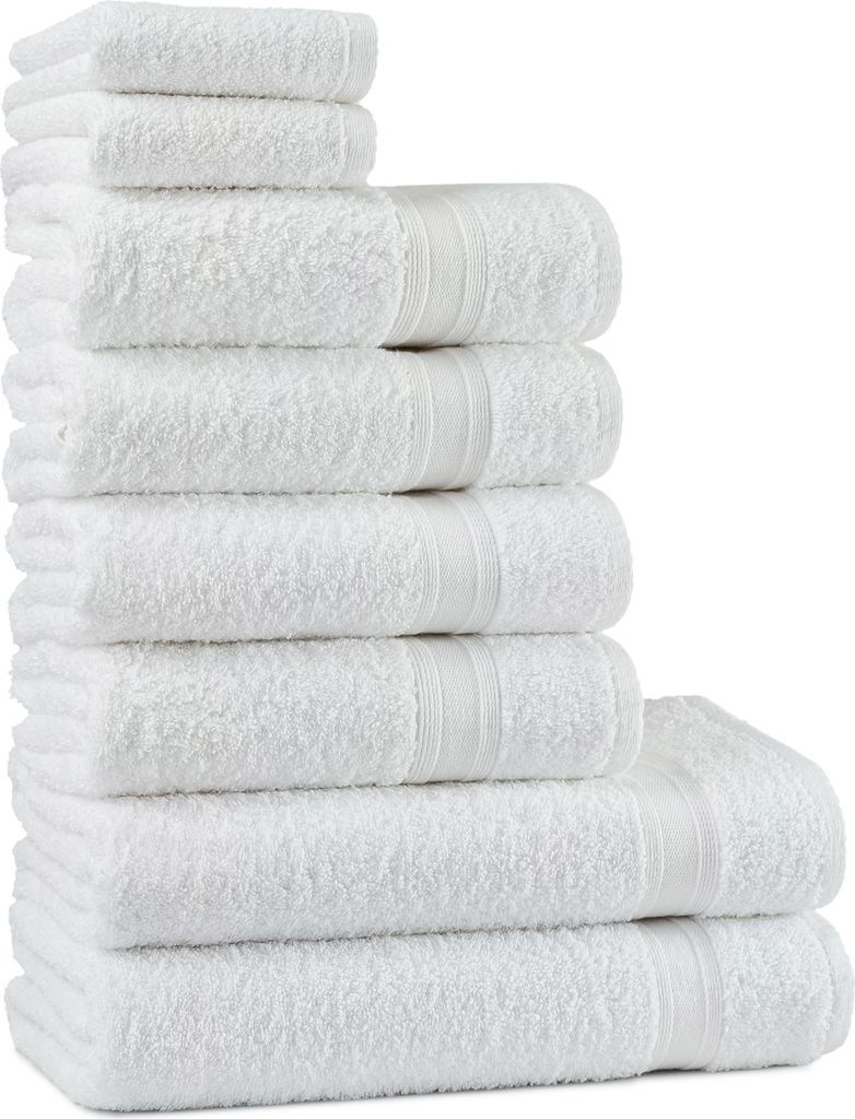 Tuiste Handtücher Set |%100 Baumwolle, 8 Teilig | 2X Badetücher Set, 4X Handtücher, 2X Gästetücher | Weich und Saugstark | Farbe : Weiß