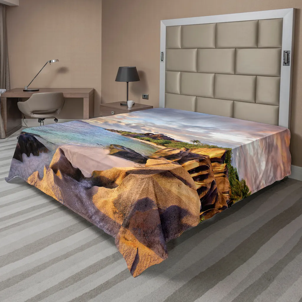 Drap de lit plat ABAKUHAUS Plage Tropicale 275x260 cm Bleu et Crème