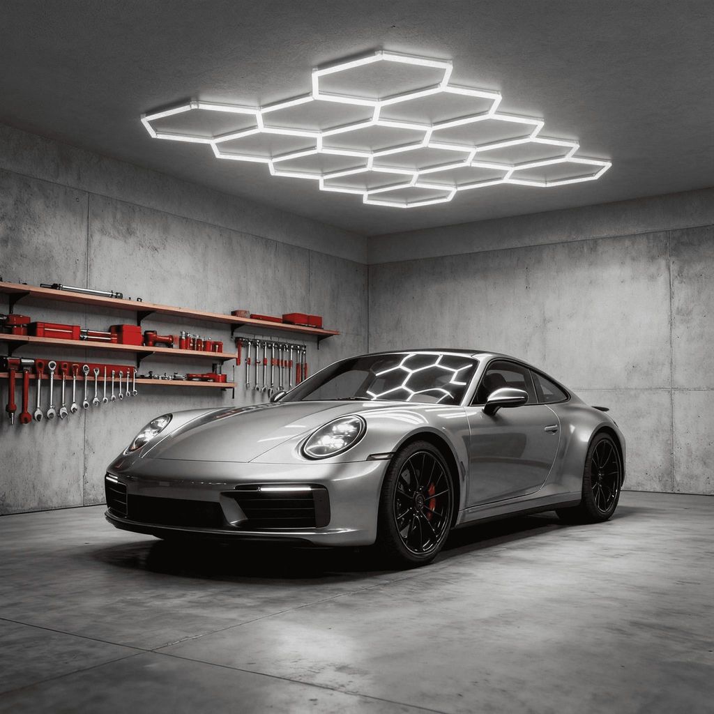 XINZI LED Hexagon Deckenleuchte – 14 Panels, 6500K Weiß, Verbindbar, Modernes Design für Garage, Werkstatt, Fitnessraum & Auto-Salon