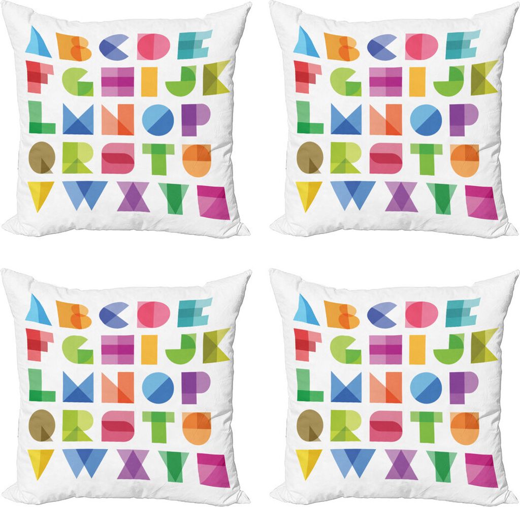ABAKUHAUS Alphabet Kissenbezug Set (4 Stück), Educational Letters Kunst, Moderner Doppelseitiger Digitaldruck, 45 cm x 45 cm, weiß Multicolor