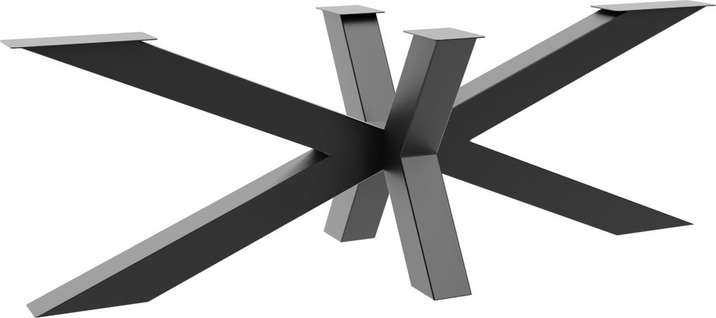 A black, star-shaped table base with six legs, shown from a slightly elevated side angle against a white background.