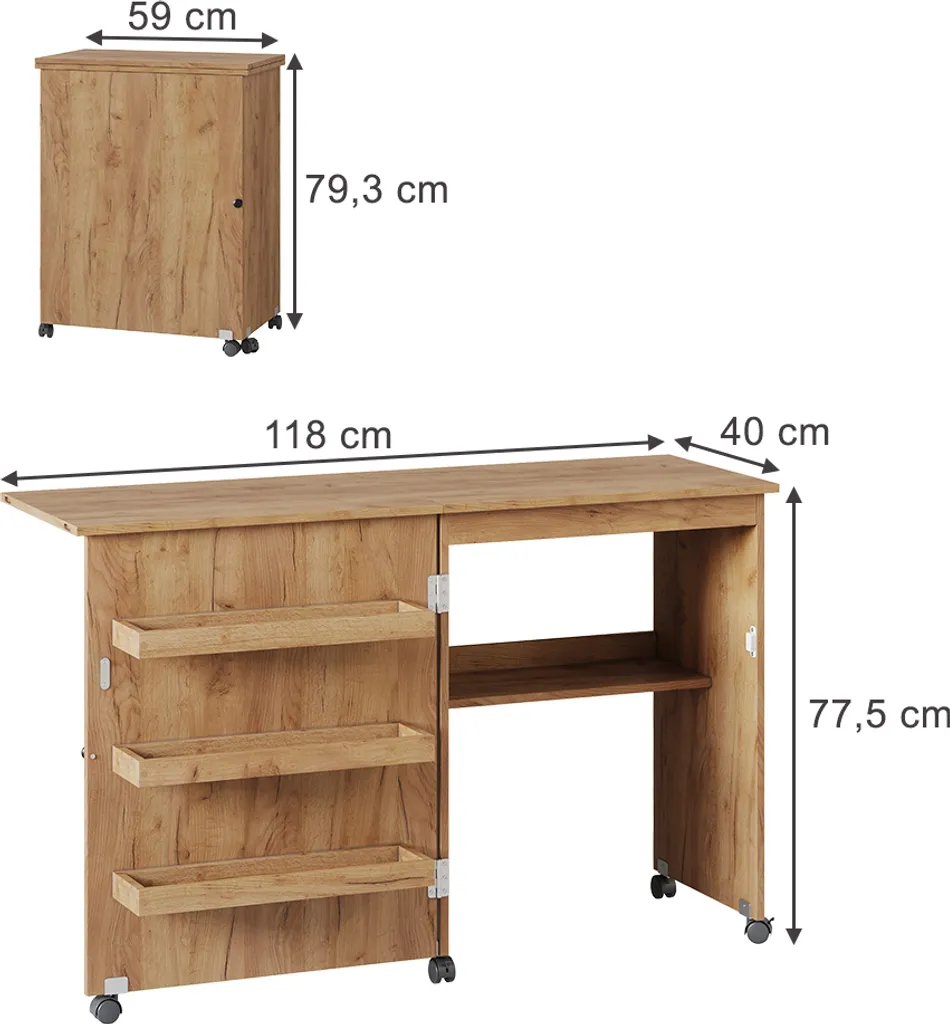 Table de couture stable Vicco Carmen chêne pour machine à coudre - 2