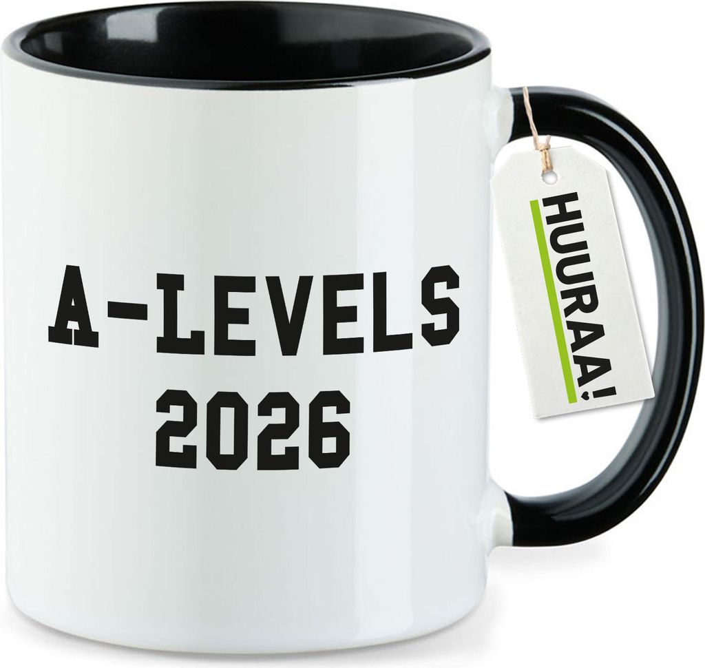 Huuraa Kaffeetasse A-Levels 2026 Abschluss Großbritannien 330ml Schwarz Keramik Kaffeebecher Geschenkidee