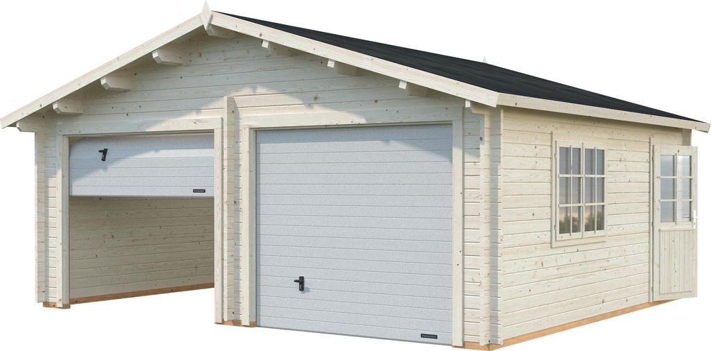 Palmako Garage Roger 28,4 m² - 44 mm - mit Sektionaltoren naturbelassen