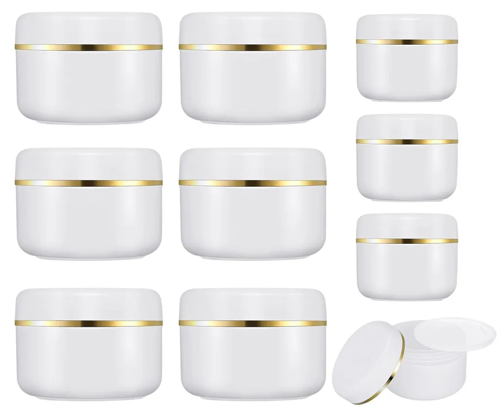 Set d'emballages cosmétiques vides en plastique blanc et or de 10 pièces